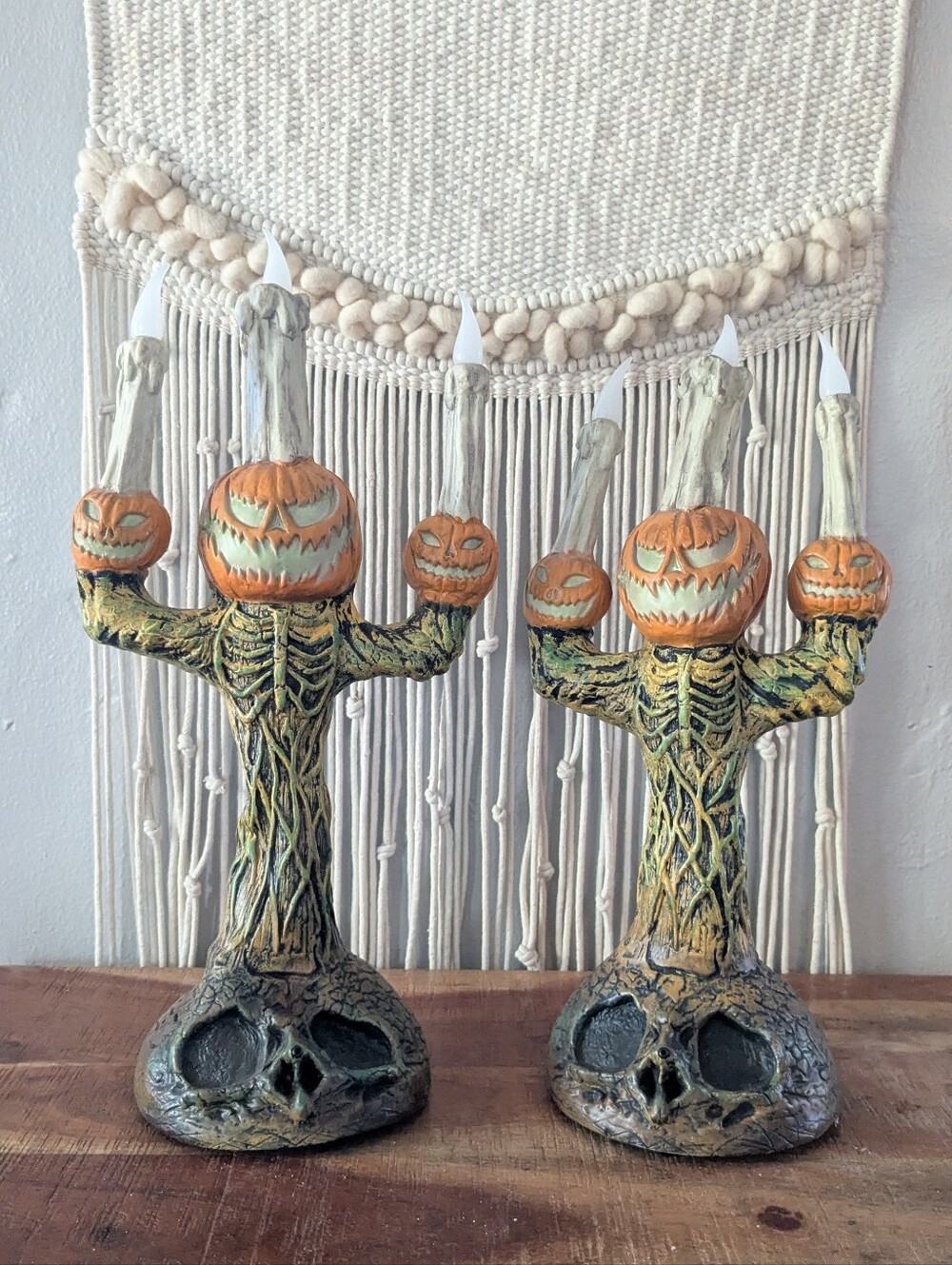 Tekky Toys Halloween Pumpkin Candelabra Prop Pair Lights Sound Set of 2